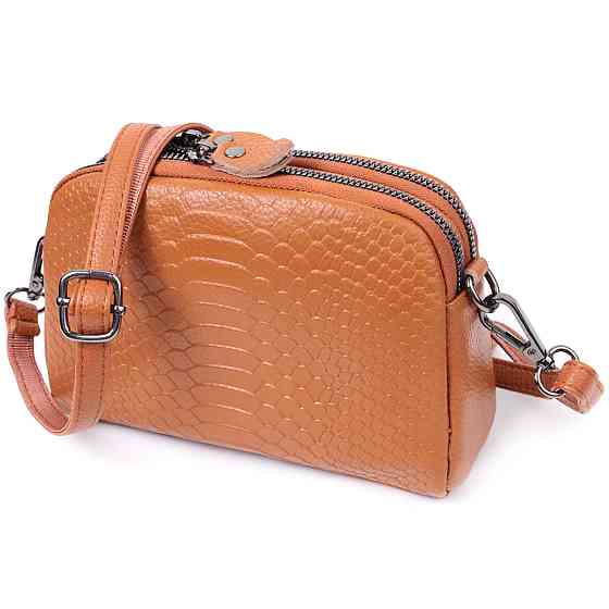 Невелика сумка для жінок на два відділення з натуральної шкіри Рудий (Vintage) Київ