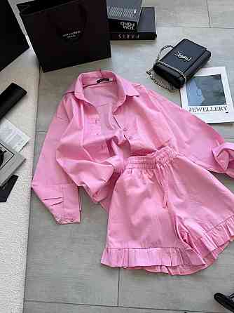 Жіночий літній костюм-двійка: сорочка та шорти котон Рожевий, 44/46 Одеса