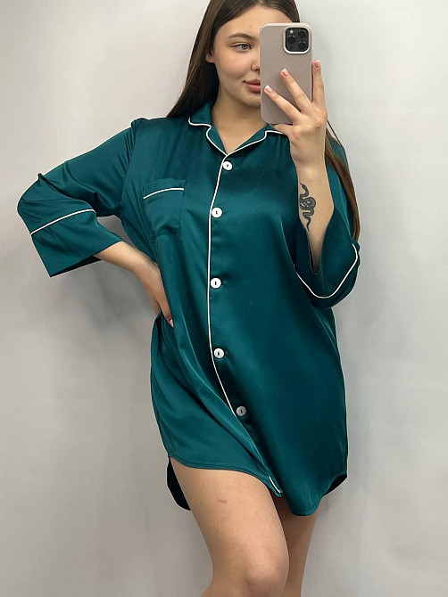 Женская ночная рубашка удлиненная шелковая Бирюзовый S Харьков - изображение 5