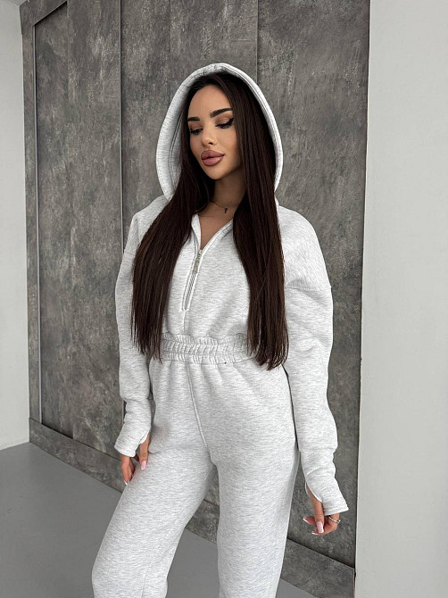 Жіночий теплий повсякденний комбінезон із капюшоном тринитка на флісі Меланж, 42/46 Одеса - фото 6