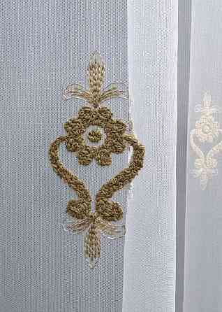 Тюль фатин с объемной вышивкой цвет белый с бежевым и шоколадным 1845т Киев