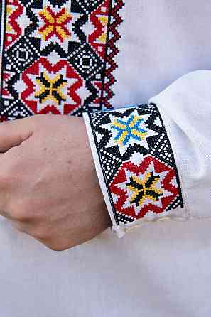 Вышиванка мужская, льняная, с длинным рукавом, белая, лен   , топ Киев