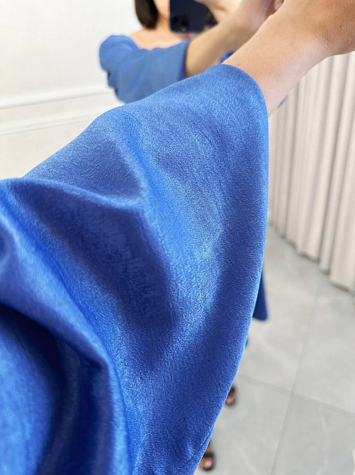 Жіноче святкове плаття з розрізом турецький жатий шовк Синій, 48/50 Одеса - фото 4