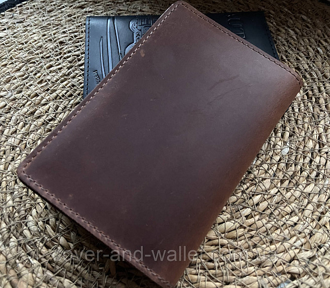 Винтажная кожаная обложка на авто документы коричневого цвета ST Leather Киев - изображение 9