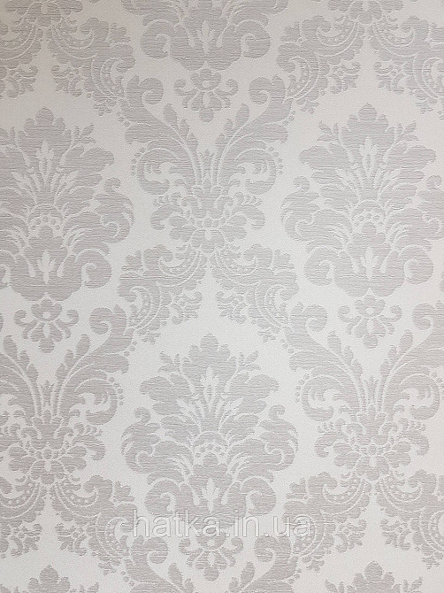 Шпалери вінілові на флізеліні Rasch Trianon Xlll 0.53х10 класика під текстиль вензель завитки срібло на білому Київ - фото 2