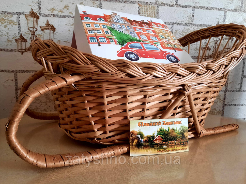 Корзина для подарков в форме санок | корзина из лозы  подарочная |плетеная корзина новогодняя опт Киев - изображение 1