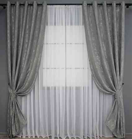 Комплект штор на люверсах VR-Textil Жаккард Sultan YL № 1212ш Серый 150х250 см 2 шт (37-0054) Киев