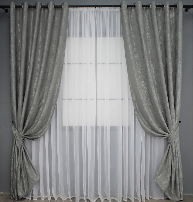 Комплект штор на люверсах VR-Textil Жаккард Sultan YL № 1212ш Серый 150х250 см 2 шт (37-0054) Киев - изображение 2