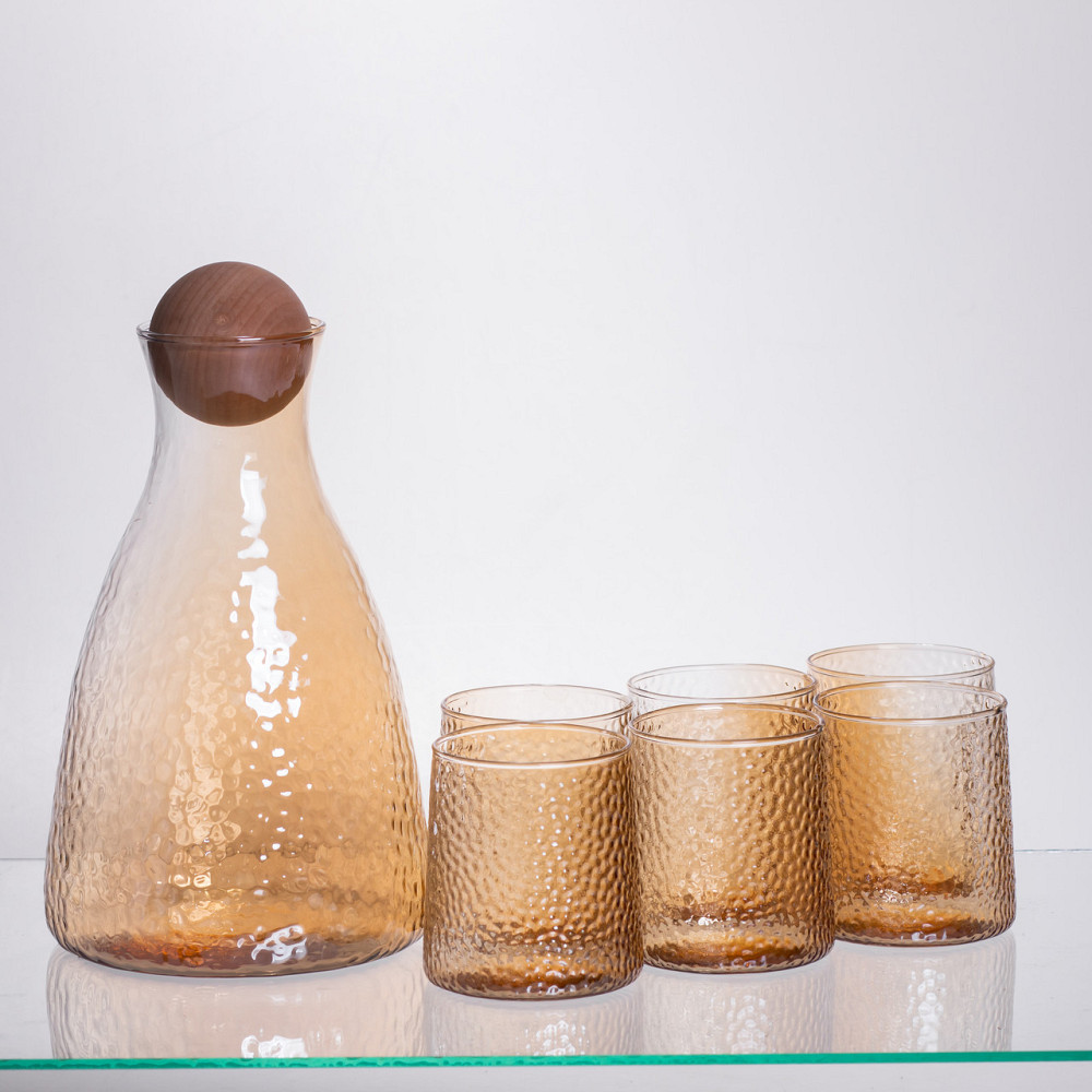 Yiwu Набір для напоїв графин з бамбуковою кришкою та 6 склянок, коричневий 64486-36 Коломыя - изображение 4