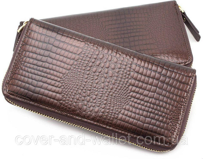 Женский лаковый кошелек на молнии из натуральной кожи ST Leather S7001A Dark brown Киев - изображение 7