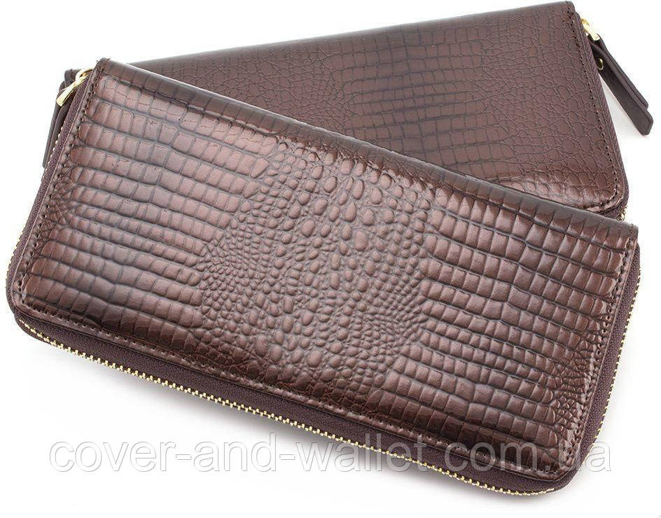 Жіночий лаковий гаманець з натуральної шкіри на змійці ST Leather S7001A Dark brown Київ - фото 7