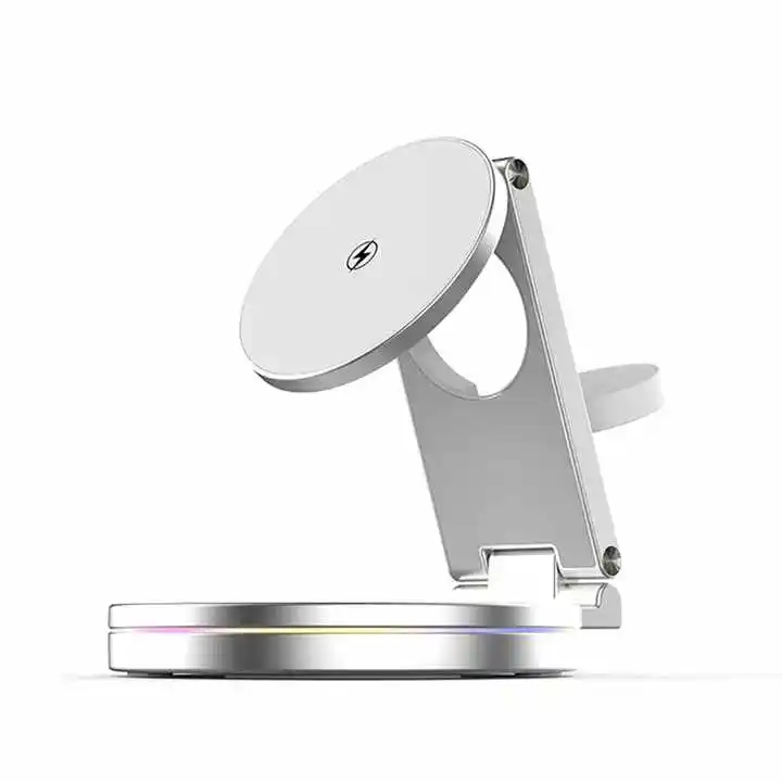 Металевий бездротовий зарядний пристрій 3в1 KD14 (MagSafe) з обертанням 360° - Сріблястий Киев - изображение 3