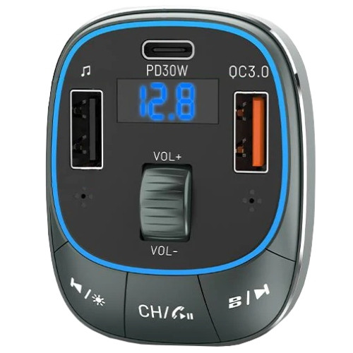 Автомобільний FM-трансміттер Vention PD 54W 3-Port USB (C+A+A) LED/USB Flash/Bluetooth, вольтметр Вінниця - фото 6