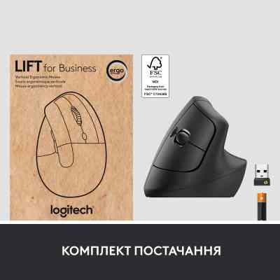 Мишка Logitech Lift Vertical Ergonomic Wireless/Bluetooth for Business Graphite (910-006494) Вінниця