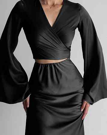 Женский элегантный романтичный костюм двойка Шелк Армани люкс Черный Одесса