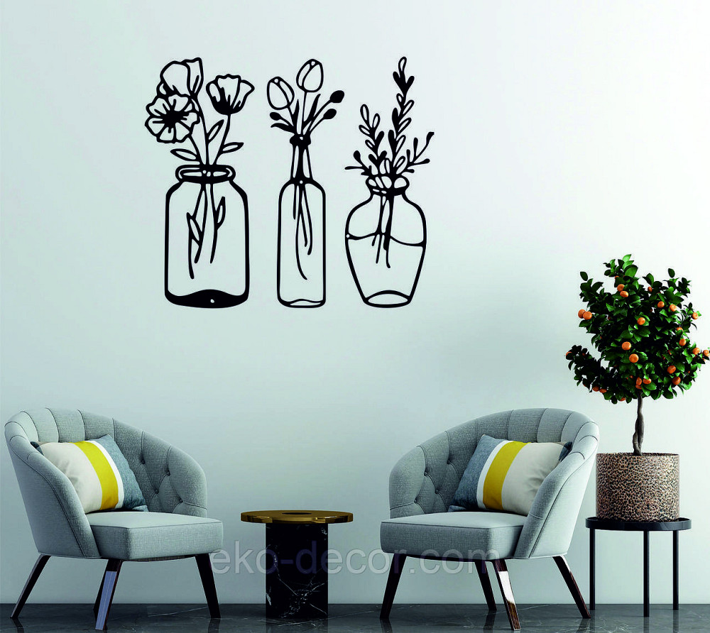 Декоративное настенное Панно «Цветы в баночке» Декор на стену 90*103 см, Черный Киев - изображение 2