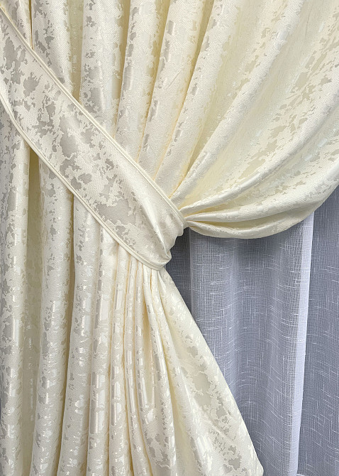 Комплект штор VR-Textil Льон Мармур 200х270 2шт і Тюль 500х270 1908ш-115т Молочний з білим 71-128/6 Київ - фото 4