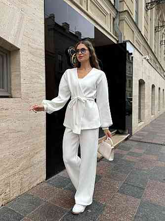 Женский базовый костюм двойка: кофта и штаны турецкая ангора на флисе Белый, 50/52 Одесса