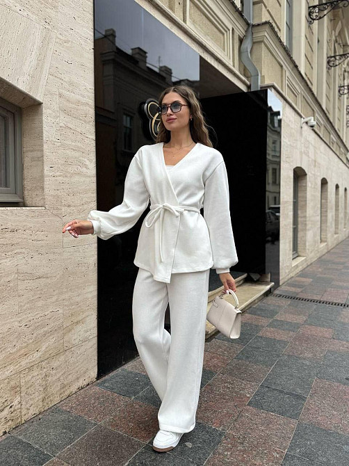 Жіночий базовий костюм-двійка: кофта та штани турецька ангора на флісі Білий, 50/52 Одеса - фото 1