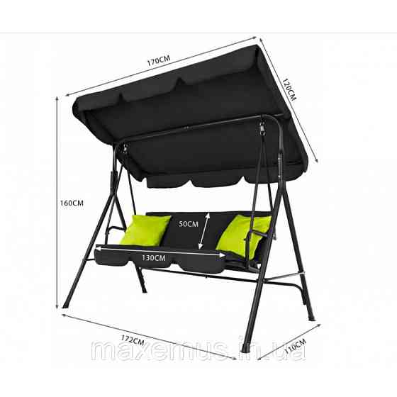 Садовые качели Botro B703 A с навесом и подушками качели для сада и дачи серая с салатовыми подушками Мостиська