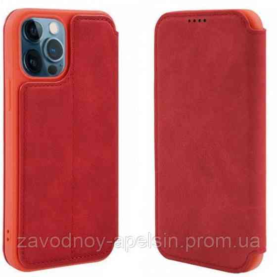 Чехол книжка iPhone 12 Pro Max кожаный (красный) Одесса