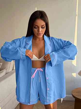 Жіночий літній костюм двійка: сорочка і шорти у піжамному стилі натуральний льон Одеса