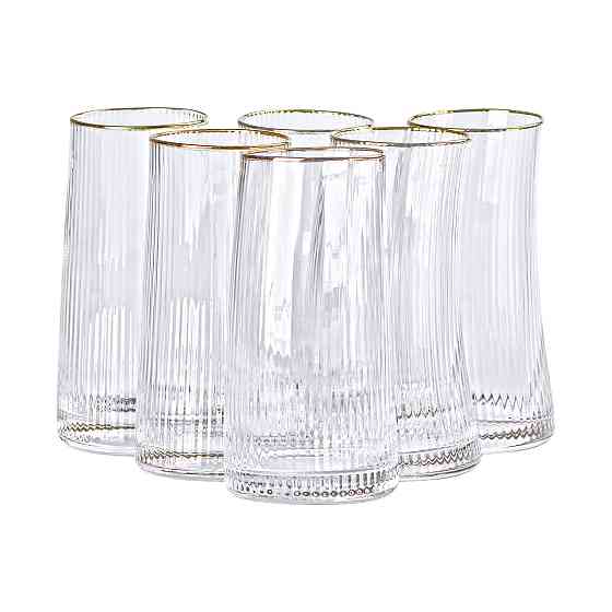 Yiwu Набір стаканів високих 6 штук по 600 мл із золотим обідком HP-16-19 Коломия