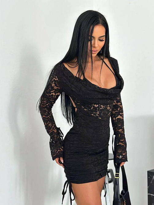 Жіноча стильна святкова мереживна міні-сукня з зав‘язками, мереживо + підклад трикотаж масло Одеса - фото 4