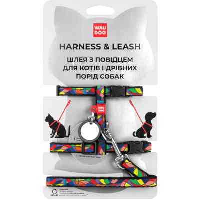 Шлея для котів WAUDOG Nylon з QR-паспортом "Вітраж" з повідцем XS (5479) Вінниця