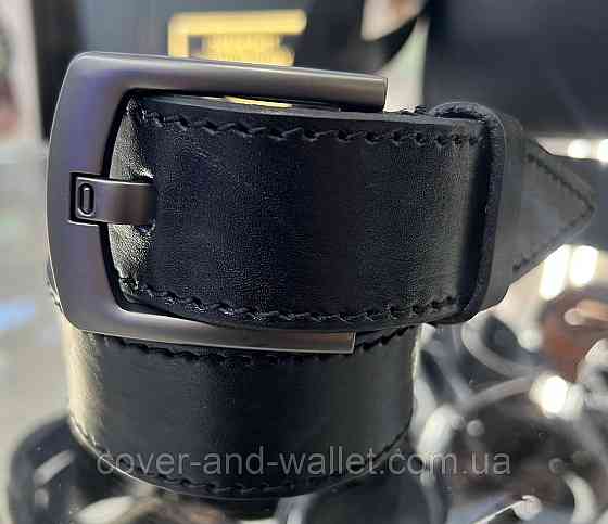 Широкий мужской джинсовый ремень из натуральной кожи черного цвета 40 мм PS Leather Киев