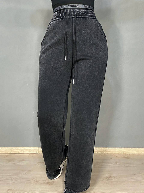 Брюки жіночі Black Cyclone 601 палаццо рівні варені тай-дай чорні, чорний, 2XL Київ - фото 13