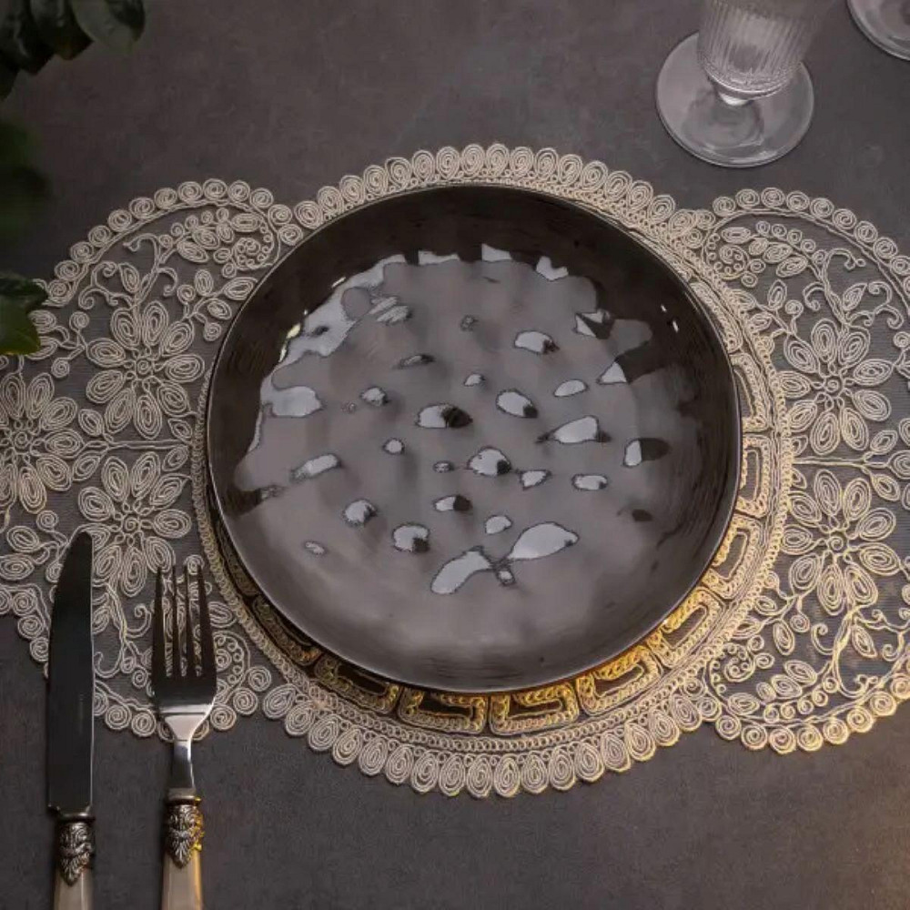 Тарілка сервірувальна кругла порцелянова 22 см коричнева HP23394 Київ - фото 2