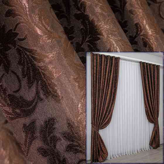 Комплект готових штор VR-Textil Жакард № 1088ш Коричневий 150х270 см 2 шт (30-901) Київ