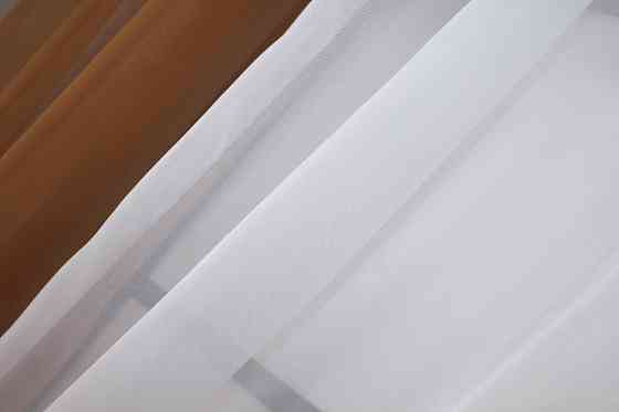 Кухонные шторы VR-Textil № 017к комбинированные с подвязками коричневый с белым 265х170 см (50-021) Киев