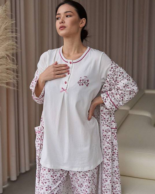 Комплект-тройка для дома для беременных со штанами - цветочки Nicoletta 7391 XL Киев - изображение 2