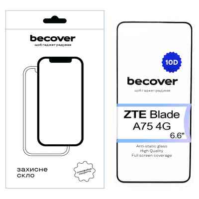 Скло захисне BeCover ZTE Blade A75 4G 10D Black (713578) Вінниця