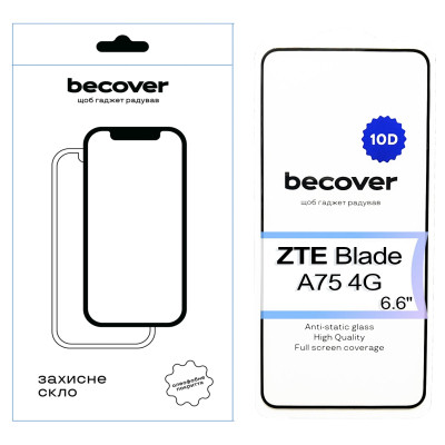 Стекло защитное BeCover ZTE Blade A75 4G 10D Black (713578) Винница - изображение 1