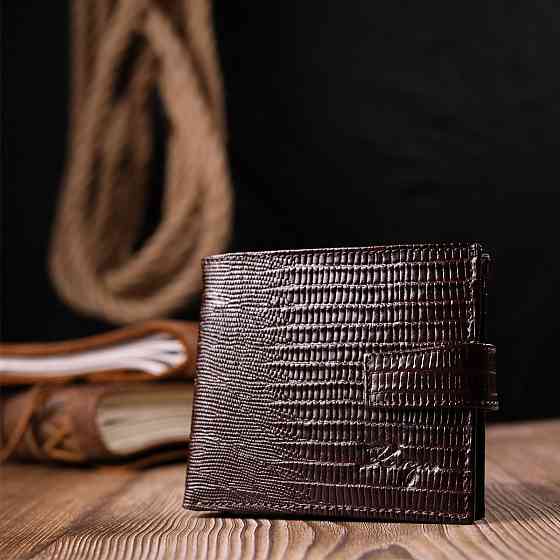 Практичный мужской кошелек из фактурной кожи KARYA 21036 Коричневый Киев