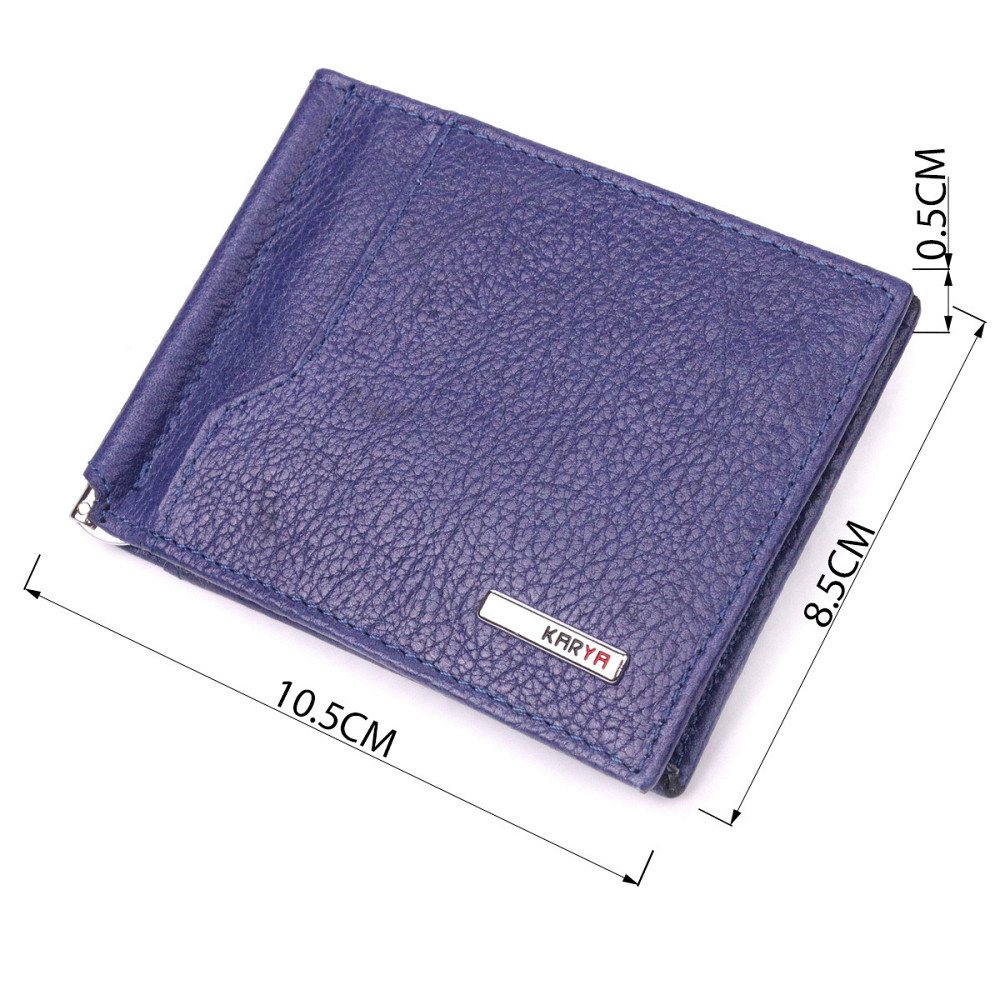 Практичний чоловічий затиск із натуральної шкіри KARYA 21416 Синій Київ - фото 8