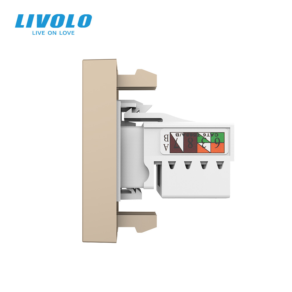 Інтернет-розетка RJ-45 (8P8C Cat.6) LIVOLO, золота, модуль 0.5 поста, з шторкою (VL-FCCP-1AP) Коломия - фото 4