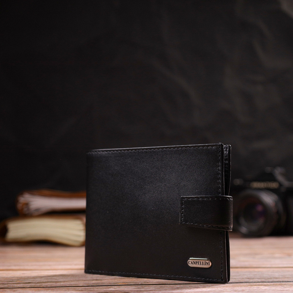Классический мужской бумажник из натуральной гладкой кожи CANPELLINI 21792 Черный Киев - изображение 8