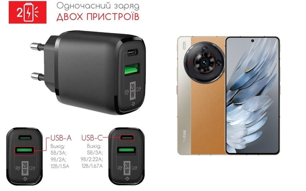 Сетевое зарядное устройство для nubia Z50S Pro, 20W 3A, Quick Charge 3.0 Киев - изображение 1