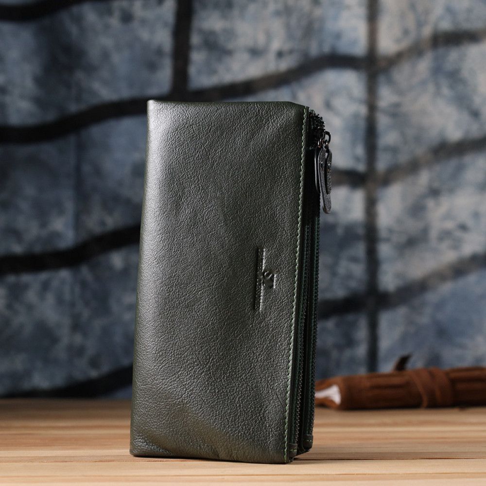 Красивый кожаный кошелек на три отделения ST Leather 23110 Зеленый Киев - изображение 9