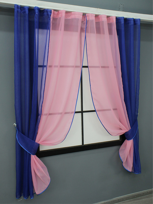 Кухонные шторы VR-Textil № 017к комбинированные с подвязками синий с розовым 265х170 см (52-1008) Киев - изображение 2