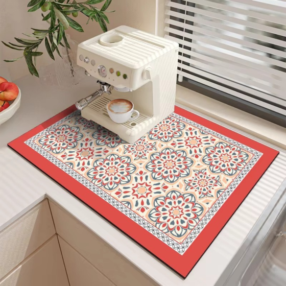 Коврик кухонный на столешницу для кофемашины и бытовых приборов, резиновый, влагопоглощающий,бежево-коралловый Каменец-Подольский