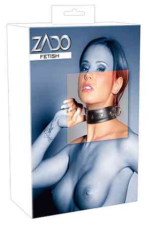 Ошейник широкий Zado FETISH из D-кольцами, кожаный, черный Sex Aura Киев
