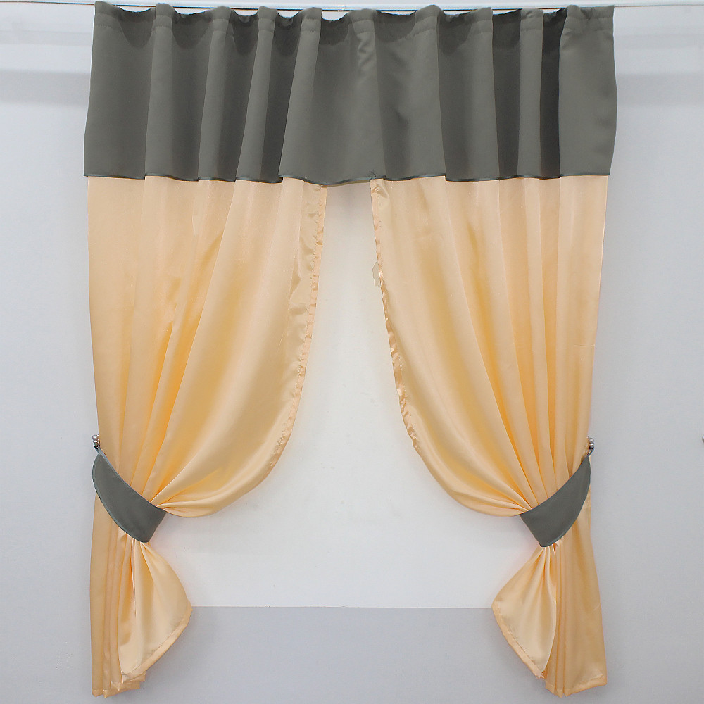 Кухонные шторы VR-Textil № 073к с ламбрекеном и подхватами персиковый с графитовым 270х170 см (52-0192) Киев - изображение 1