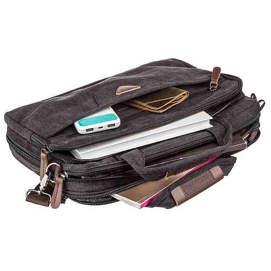 Сумка текстильна для ноутбука на два відділення Чорна (Vintage) Київ