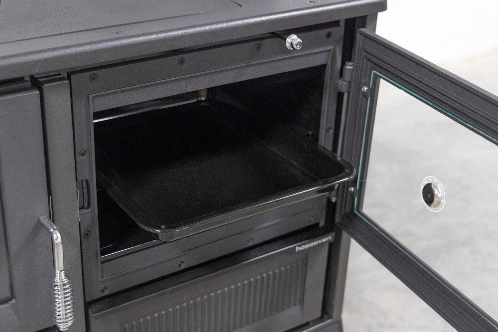 Піч-кухня чавунна Hosseven 4013 з духовкою та варильною поверхнею 8 кВт до 60 м2 опалювально-варильна біла піч на дровах Туреччина Тернопіль - фото 9