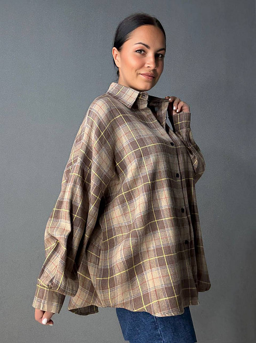 Рубашка женская A-N 8313 в клетку оверсайз широкая хлопковая, коричневый, one size Киев - изображение 4